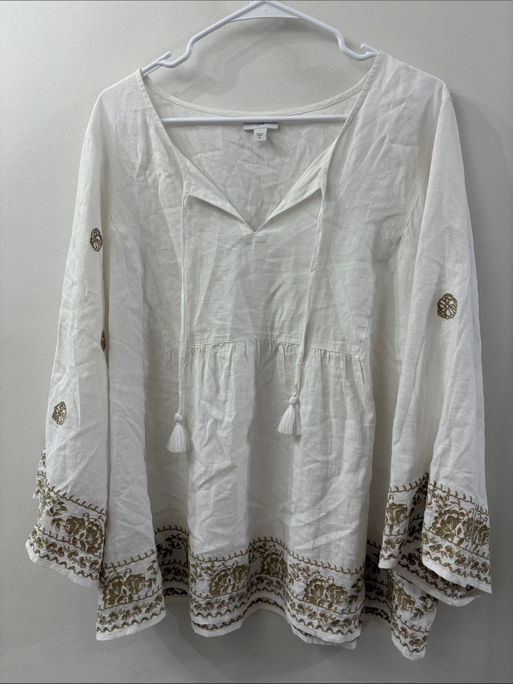 J. Jill White Boho Embroidered Tassel Peasant Top